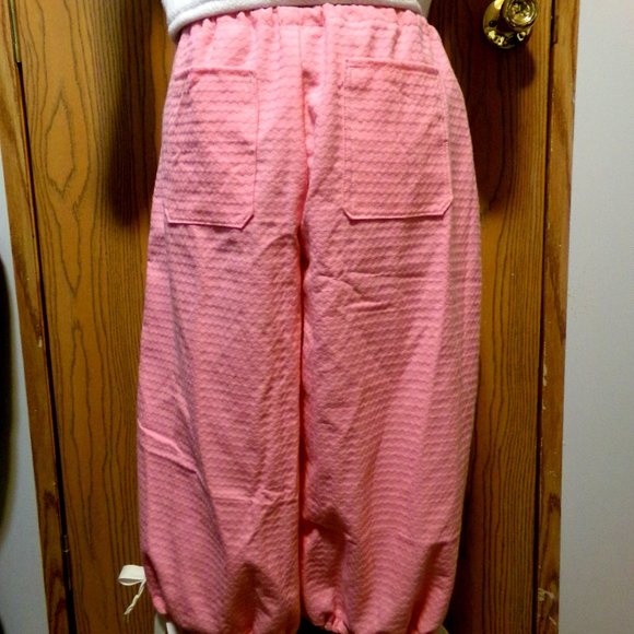 NEW RIP Stop Denim Capris sz 12 Pink patterned Casual pants Drawstring waist - Picture 13 of 14